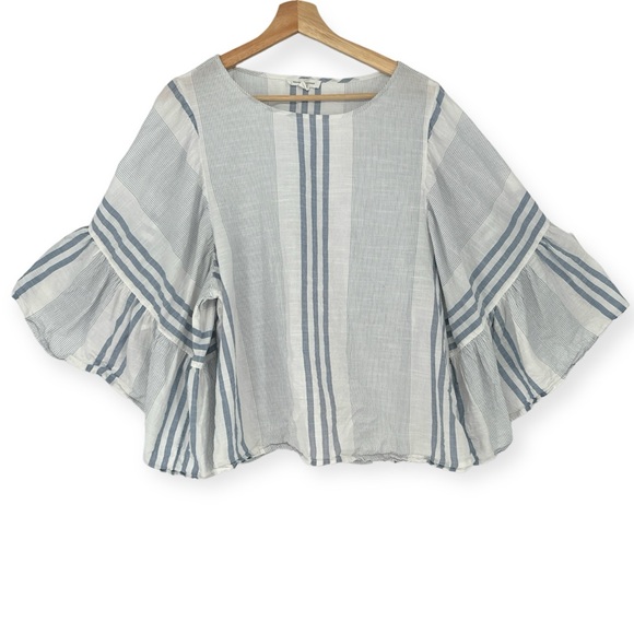 beachlunchlounge Tops - BeachLunchLounge Women’s Oversized Bell Sleeve Blue Stripped Top Cotton Size L